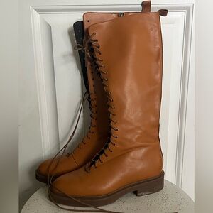 New Italian made tall brown leather lace and side zip woman’s boot